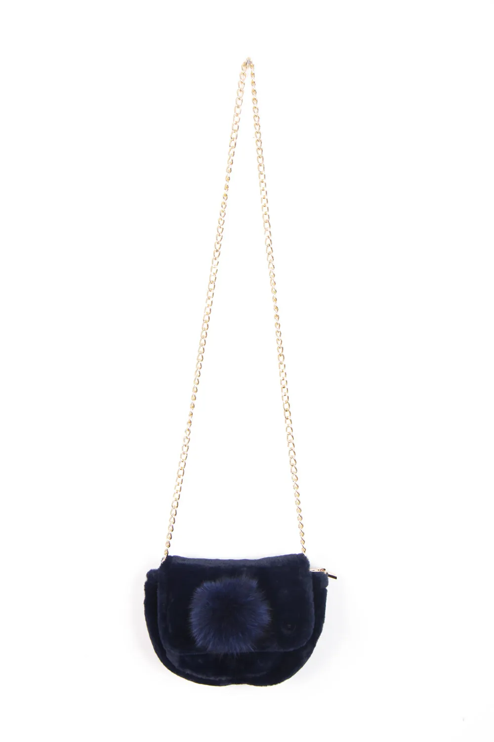 Soft Fur Pom Pom Cross Body bag with chain strap