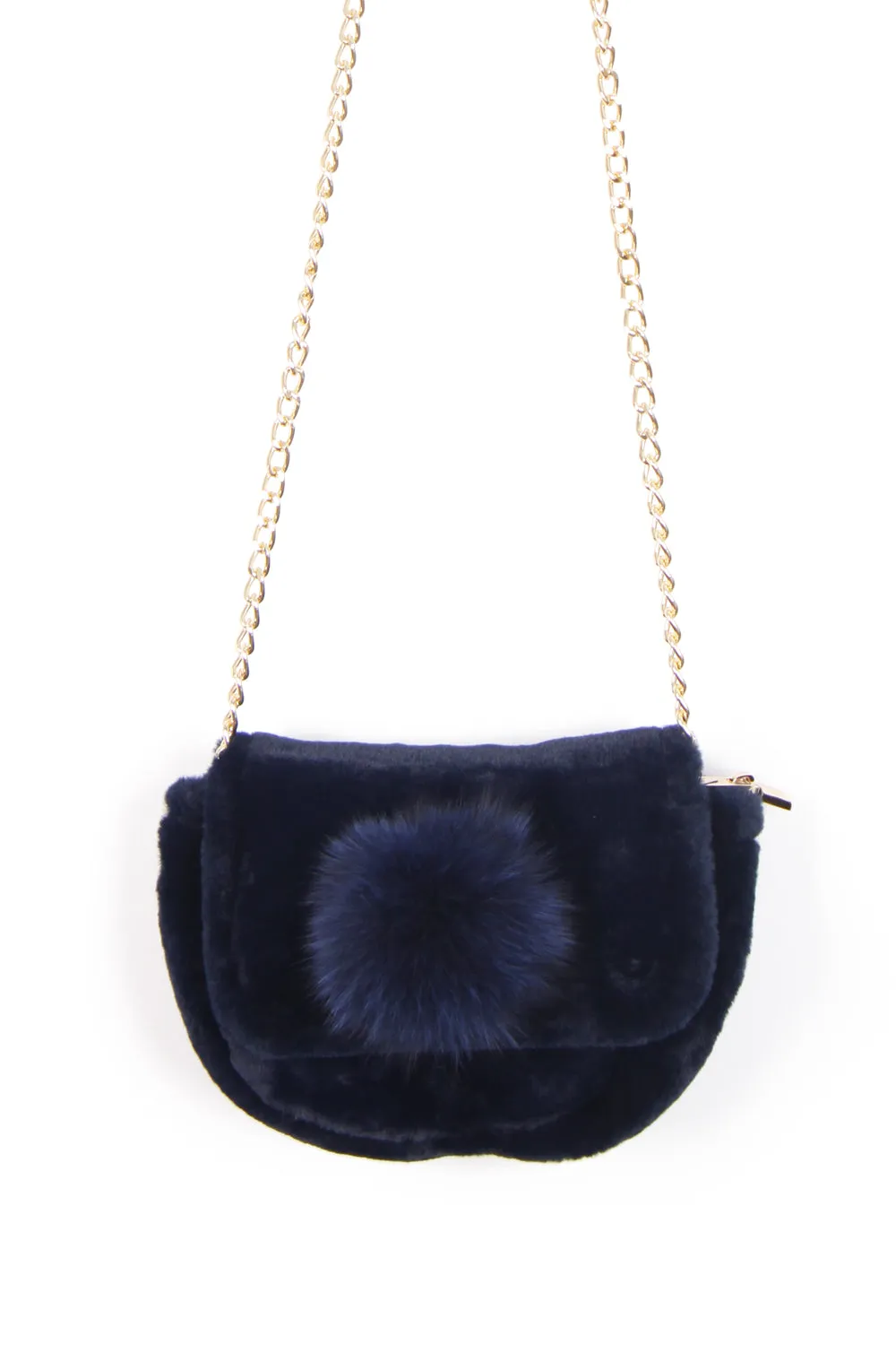 Soft Fur Pom Pom Cross Body bag with chain strap