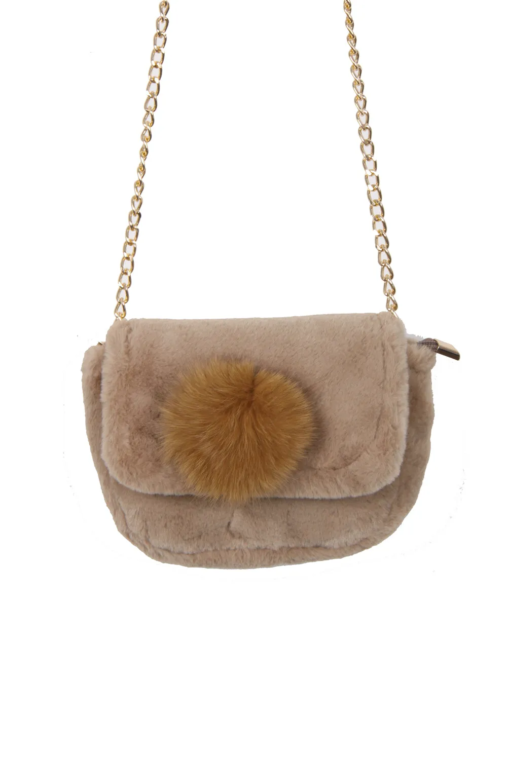 Soft Fur Pom Pom Cross Body bag with chain strap