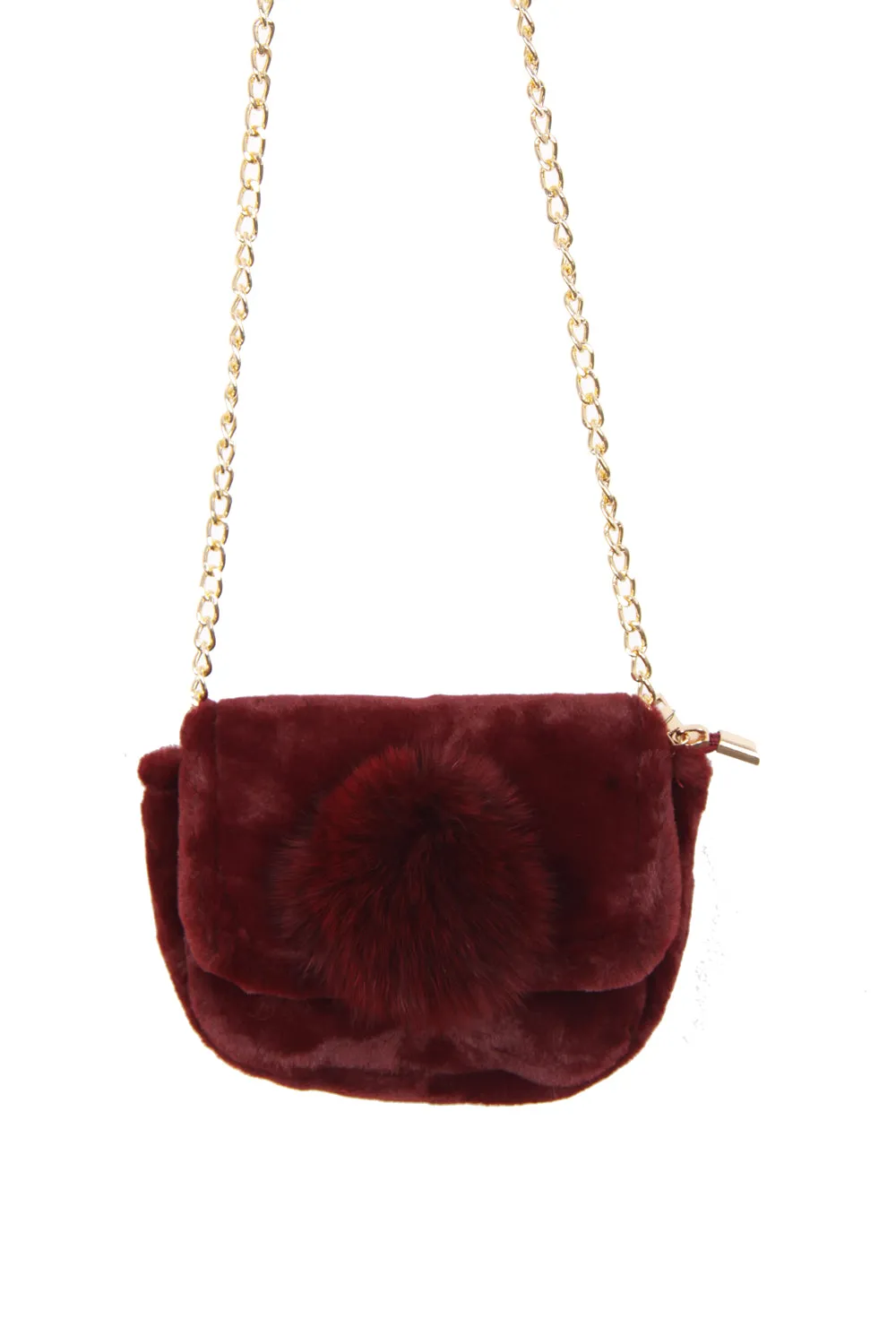 Soft Fur Pom Pom Cross Body bag with chain strap