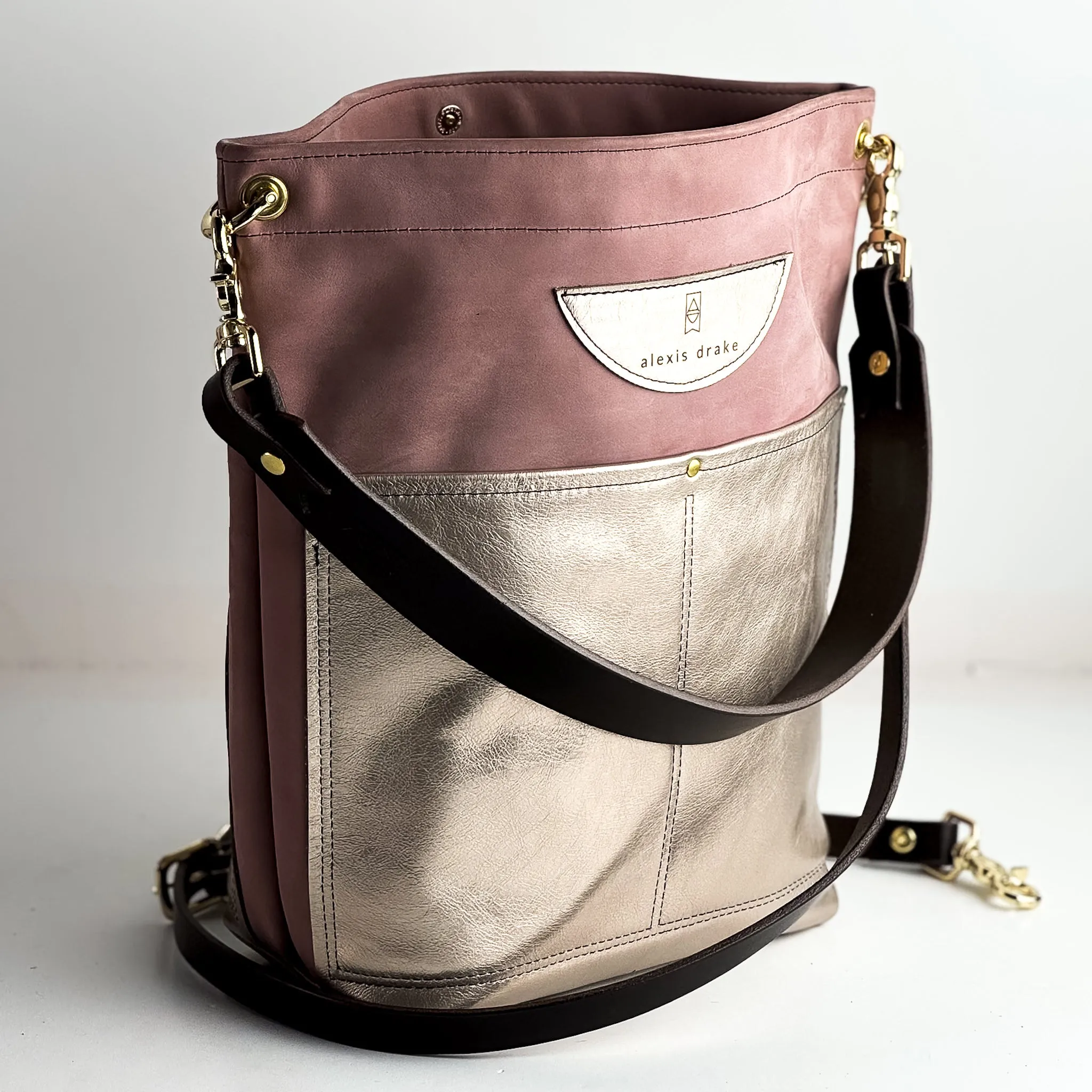 Urban Edge Collection | Train Shoulder Tote   Crossbody | Distressed Pink Jade   Champagne Steel