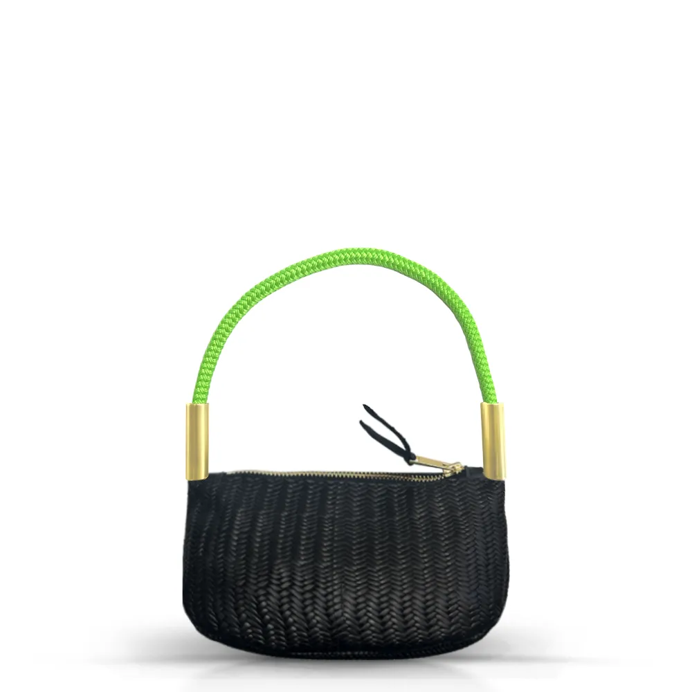 Zip Crossbody in Black Basketweave Leather