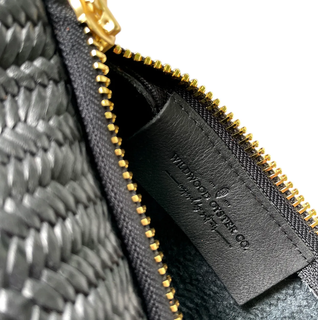 Zip Crossbody in Black Basketweave Leather